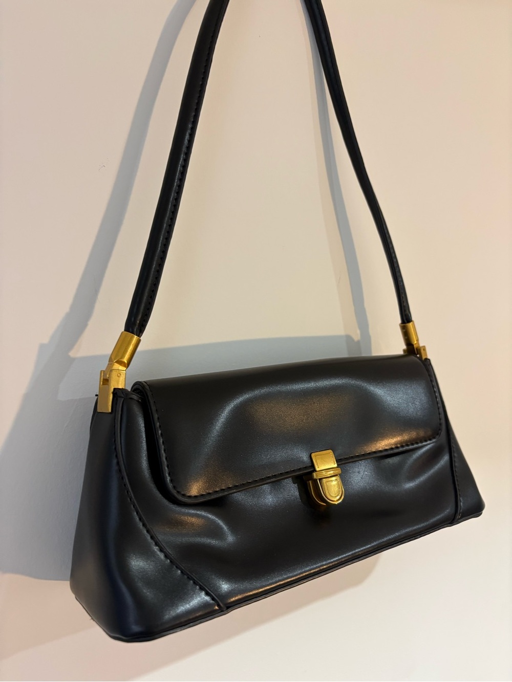 Classic Black Shoulder Bag with Gold Hardware - Picture 2 of 8
